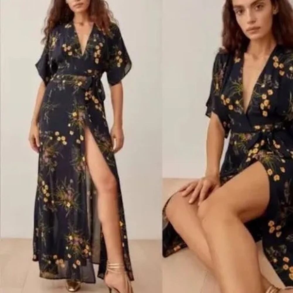 Reformation Winslow Dress XS Floral Wrap Maxi Slit NWT